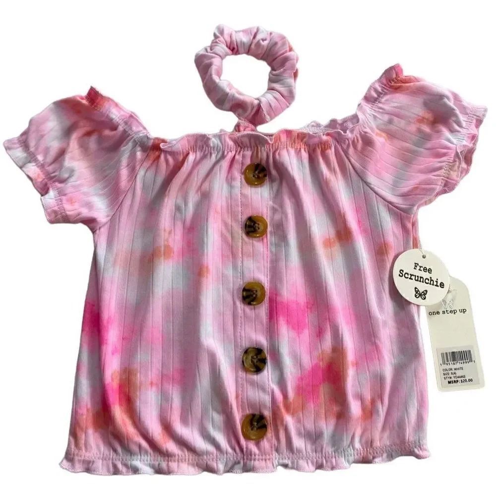 ONE STEP UP Girl’s Small (4) Pink Top with Matching Scrunchie
